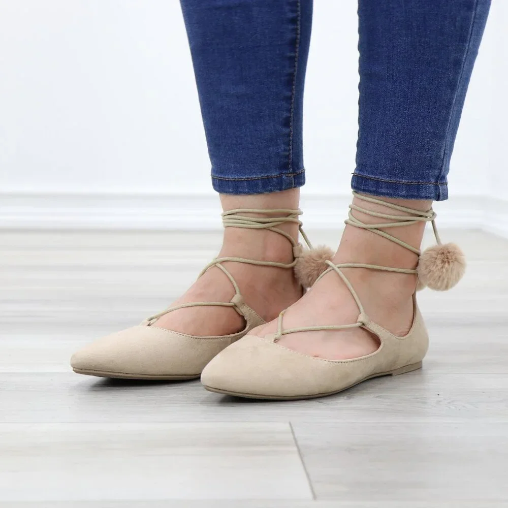 Pointed Toe Faux Suede Strappy Slip-On Flats - Picture 2 of 15